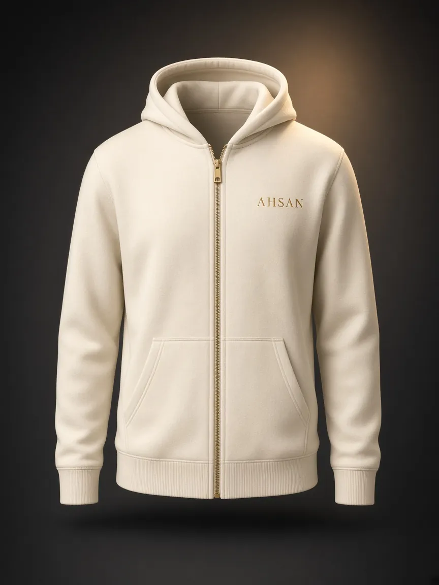 Ahsan Cream Zip hoodie