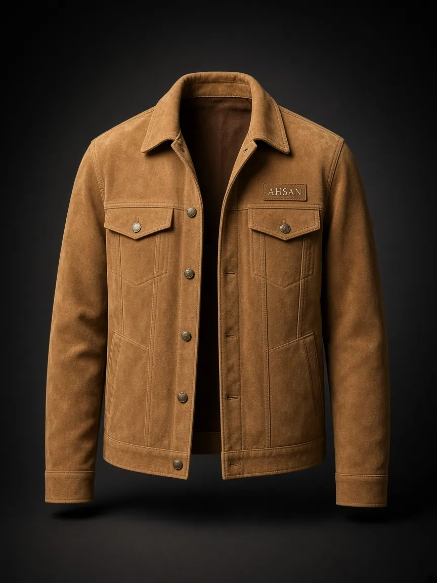 Ahsan Camel Suede trucker jacket